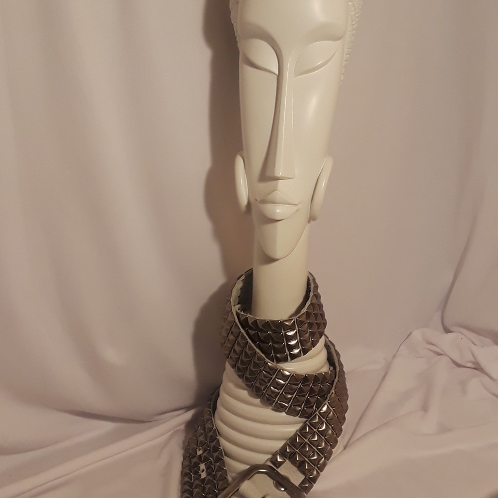 Sky white leather studded belt
